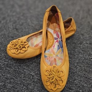 Born Mustard Yellow Flats with Floral Detail